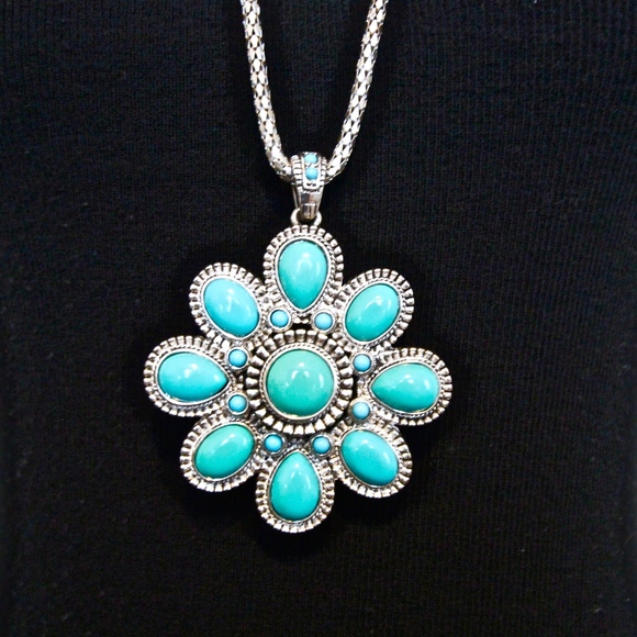 NEW MANGO Silver Tone and Turquoise Necklace - Picture 3 of 5